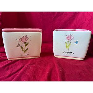 Vintage Youngs Heartfelt Kitchen Creations White and Pink Cream and Sugar